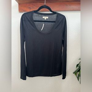 NEW Madewell Semi-Sheer Scoop Neck Long Sleeve Top, Black, size XL